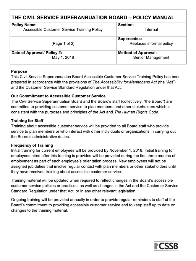 Accessible Customer Service Training Policy pdf