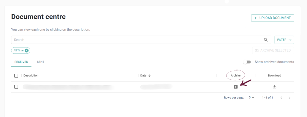 Screenshot showing how to archive a document in Online Services