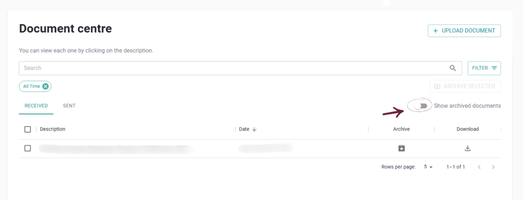 Screenshot showing how to see your archived documents in Online Services