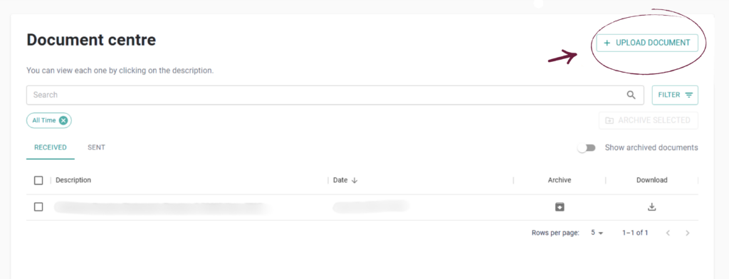Screenshot showing how to upload a document in Online Services