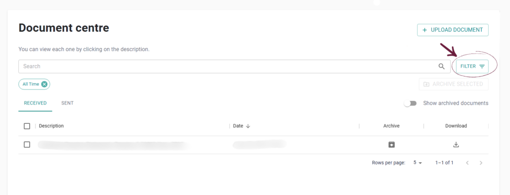 Screenshot showing how to filter your documents in Online Services